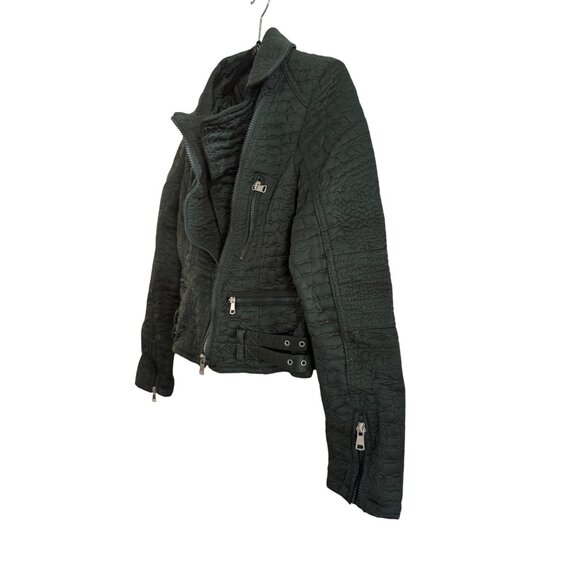 Ashley Outerwear Olive Green Croc-Embossed Quilted Moto Jacket S Lightweight Pol - Picture 5 of 6
